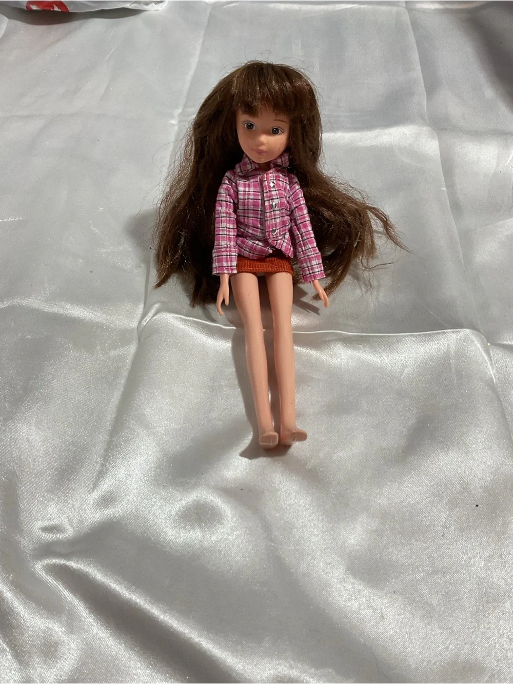 Brown-Haired Fashion Doll with Pink Plaid Shirt and Rust Skirt - Kids Toys